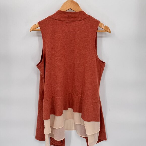LOGO Lori Goldstein Sleeveless Drape Vest Women Medium Peach Layered Hem Pockets - Picture 5 of 9